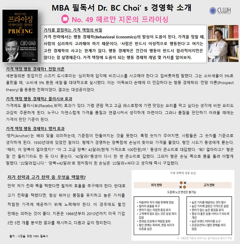 Dr. BC Choi’ s 경영학책 리뷰 No. 49 헤르만 지몬의 프라이싱 첨부파일 : 1708153293.jpg