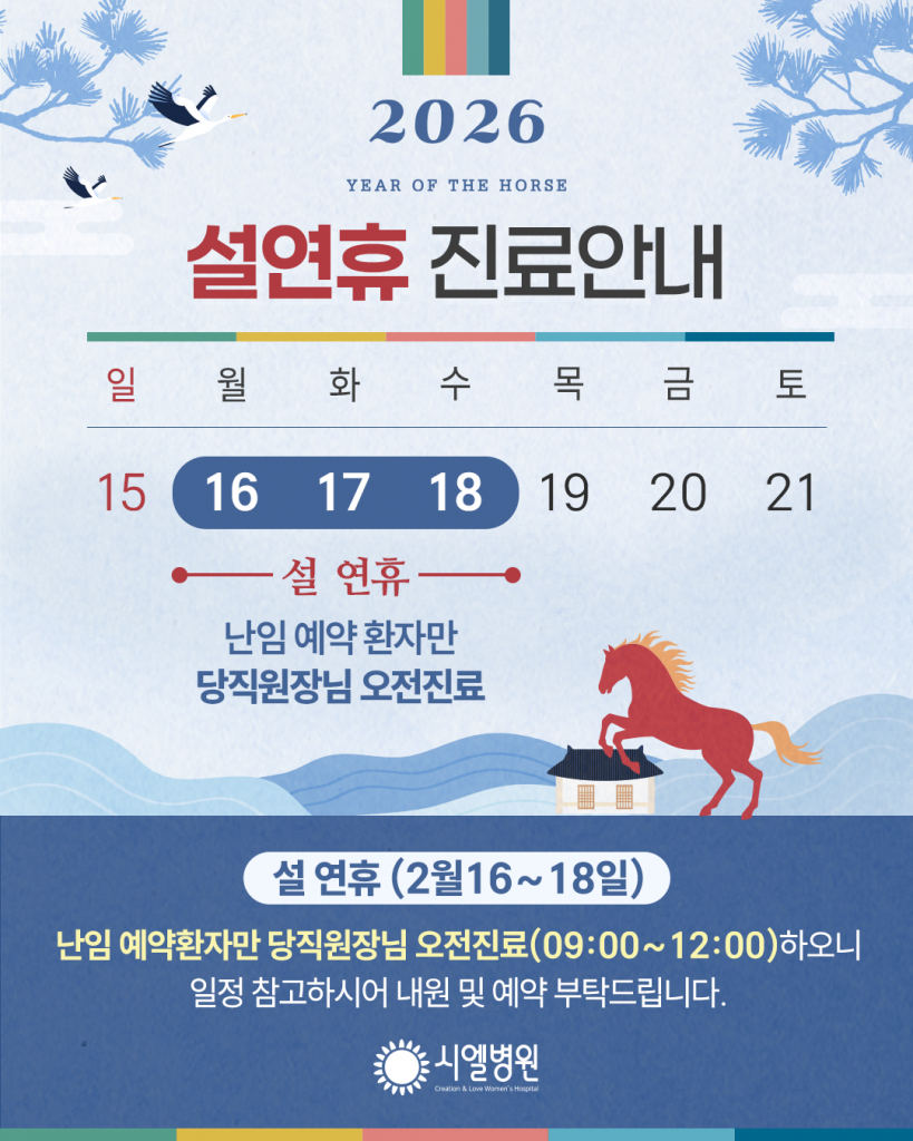 시엘병원 2026년 설연휴 진료안내 첨부파일 : 1770092674.png
